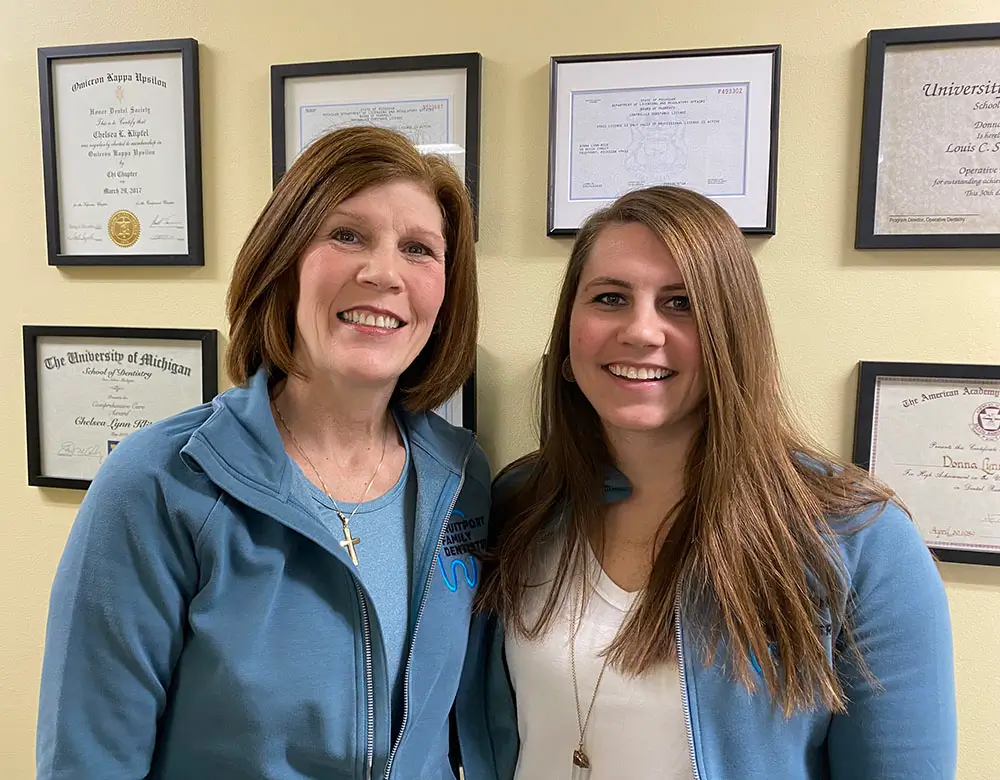 Donna and Chelsea, a mother and daughter, at their family dental practice transition