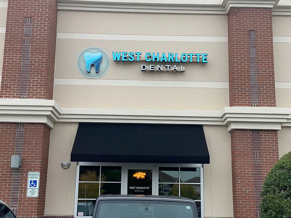 Exterior signage of West Charlotte Dental, a startup practice launched with KLAS